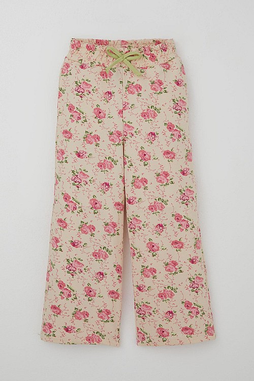 Kız Çocuk Eşofman Takımı Fiyonk Baskılı Pantolonu Çiçek Desenli Fıstık Yeşili (1.5-5 Yaş)