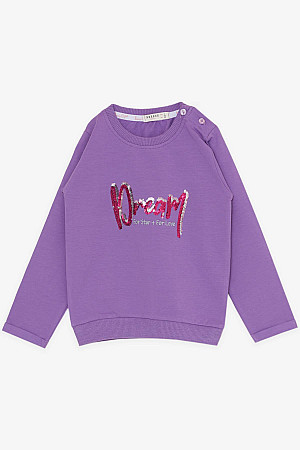 Girl&#39;s Tracksuit Set, Sequined, Embroidered, Text Printed, Purple (Age 3-6)