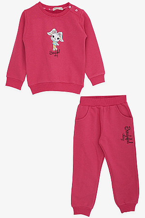 Girl&#39;s Tracksuit Set, Cute Bunny Printed Fuchsia (9 Months-3 Years)