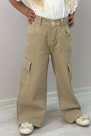 Kız Çocuk Gabardin Pantolon Kargo Cep Detaylı Haki Yeşil (5-14 Yaş) Kız Çocuk Gabardin Pantolon Kargo Cep Detaylı Haki Yeşil (5-14 Yaş)