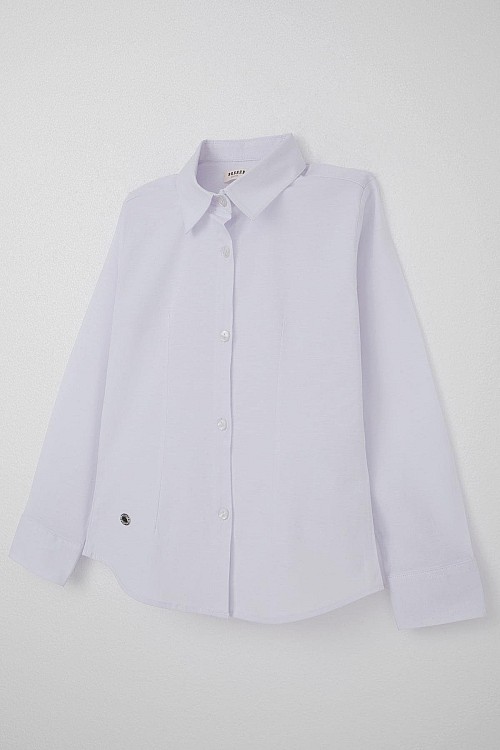 Kız Çocuk Gömlek Belden Oturtma Düğmeli Arma Detaylı Beyaz (8-12 Yaş)