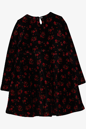 Kız Çocuk Kadife Elbise Çiçekli Siyah (2-6 Yaş)