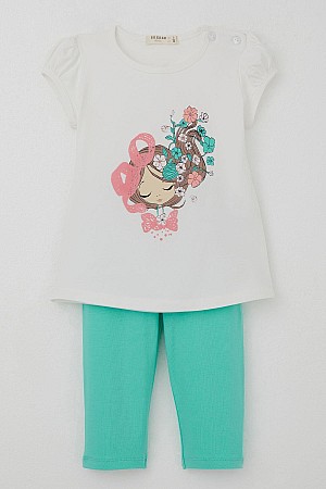 Kız Çocuk Kapri Taytlı Takım Çiçekli Kız Baskılı Ekru (1.5-5 Yaş) Kız Çocuk Kapri Taytlı Takım Çiçekli Kız Baskılı Ekru (1.5-5 Yaş)