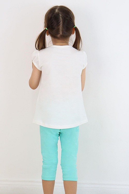 Kız Çocuk Kapri Taytlı Takım Çiçekli Kız Baskılı Ekru (1.5-5 Yaş)