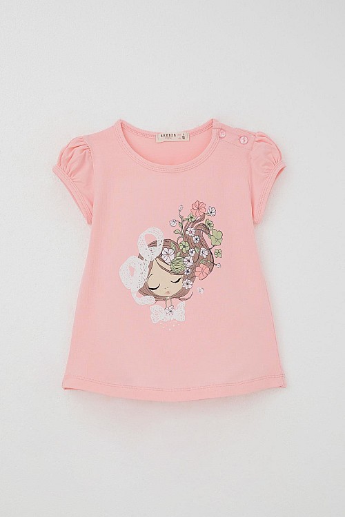 Kız Çocuk Kapri Taytlı Takım Çiçekli Kız Baskılı Pembe (1.5-5 Yaş)