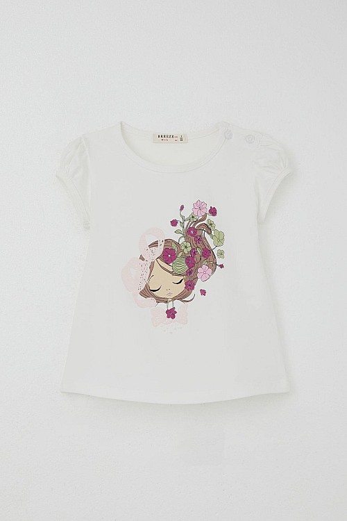 Kız Çocuk Kapri Taytlı Takım Çiçekli Kız Baskılı Ekru (1.5-5 Yaş)