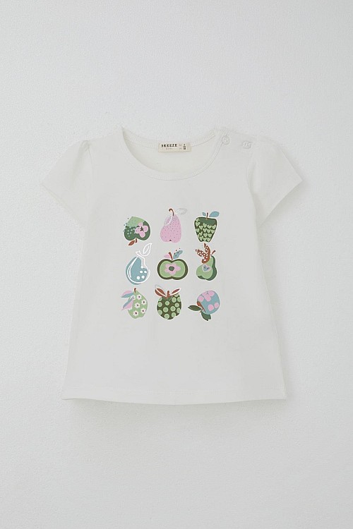 Kız Çocuk Kapri Taytlı Takım Sevimli Meyveler Baskılı Ekru (1.5-5 Yaş)