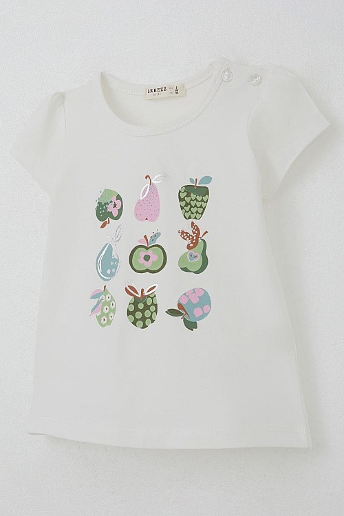 Kız Çocuk Kapri Taytlı Takım Sevimli Meyveler Baskılı Ekru (1.5-5 Yaş)
