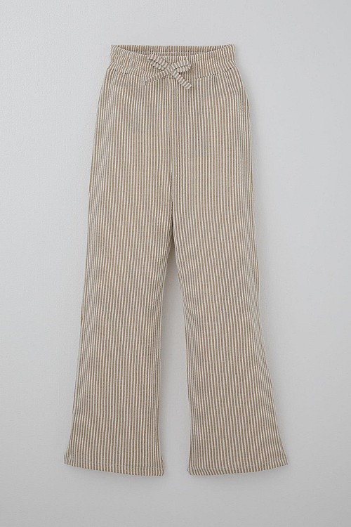 Kız Çocuk Pantolon Çizgili Fiyonk Bağcık Aksesuarlı Beli Lastik Detaylı Karışık Renk (4-8 Yaş)