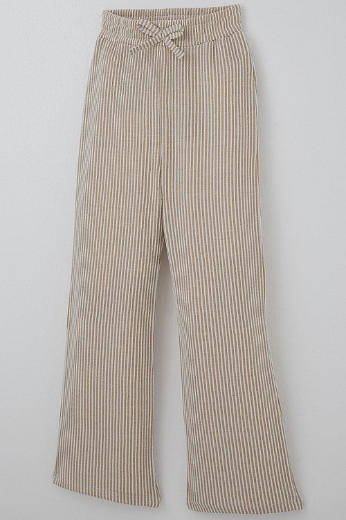 Kız Çocuk Pantolon Çizgili Fiyonk Bağcık Aksesuarlı Beli Lastik Detaylı Karışık Renk (4-8 Yaş)