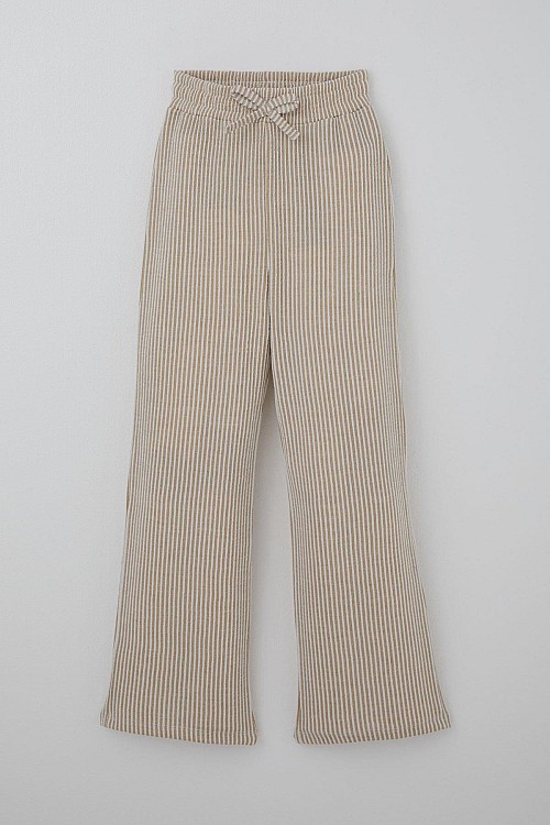 Kız Çocuk Pantolon Çizgili Fiyonk Bağcık Aksesuarlı Beli Lastik Detaylı Karışık Renk (4-8 Yaş)