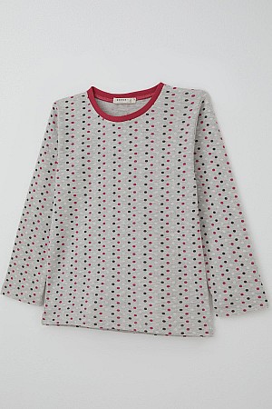 Kız Çocuk Pijama Takımı Renkli Puantiye Desenli Açık Gri Melanj (4-8 Yaş)