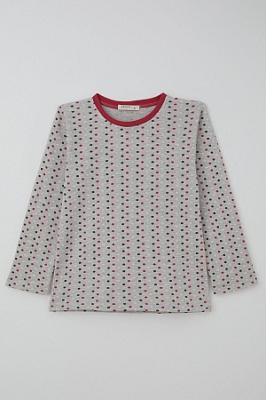 Kız Çocuk Pijama Takımı Renkli Puantiye Desenli Açık Gri Melanj (4-8 Yaş)