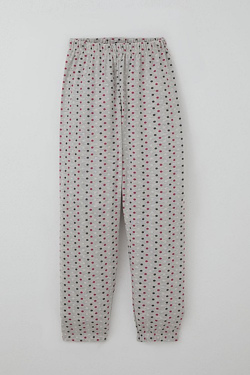 Kız Çocuk Pijama Takımı Renkli Puantiye Desenli Açık Gri Melanj (4-8 Yaş)