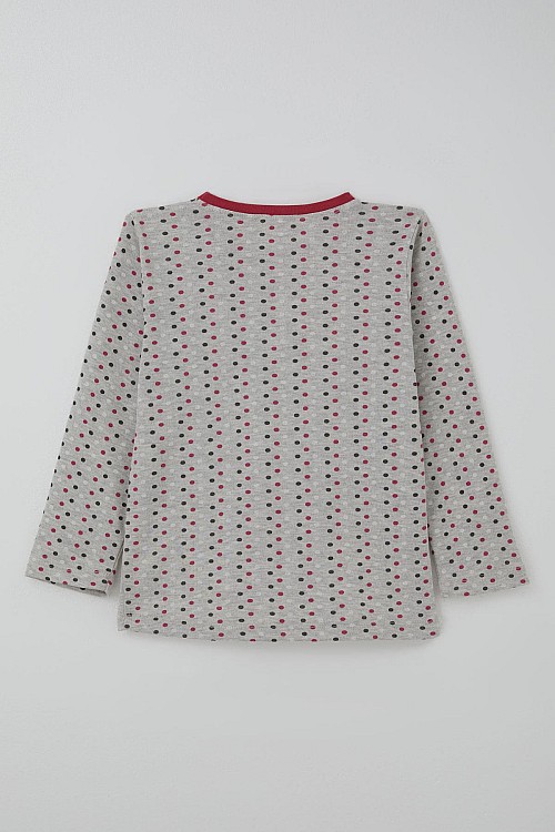 Kız Çocuk Pijama Takımı Renkli Puantiye Desenli Açık Gri Melanj (4-8 Yaş)