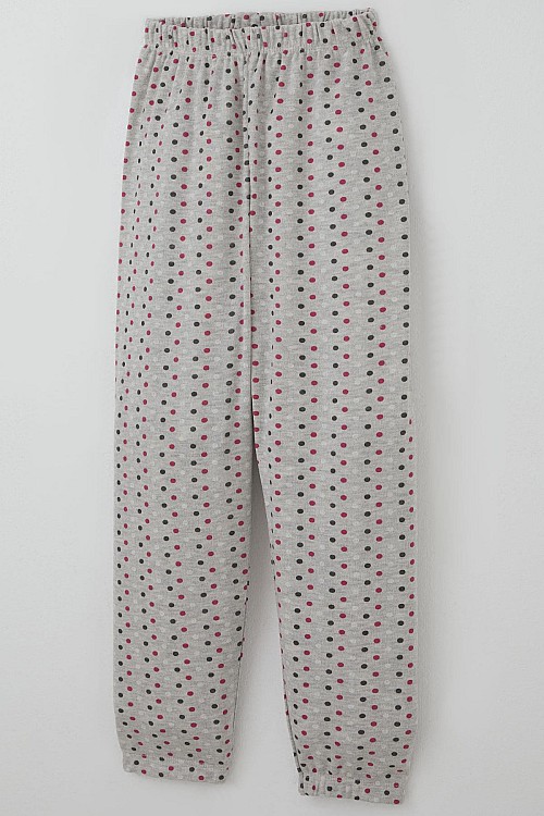 Kız Çocuk Pijama Takımı Renkli Puantiye Desenli Açık Gri Melanj (4-8 Yaş)