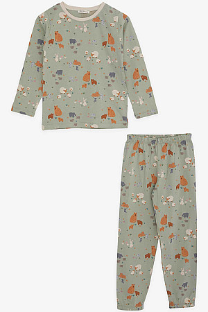 Kız Çocuk Pijama Takımı Sevimli Hayvanlar Desenli Mint Yeşili (4-8 Yaş)