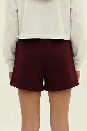 Girls' Short Skirt with Button Accessory, Elastic Waist, Burgundy (Ages 6-12)