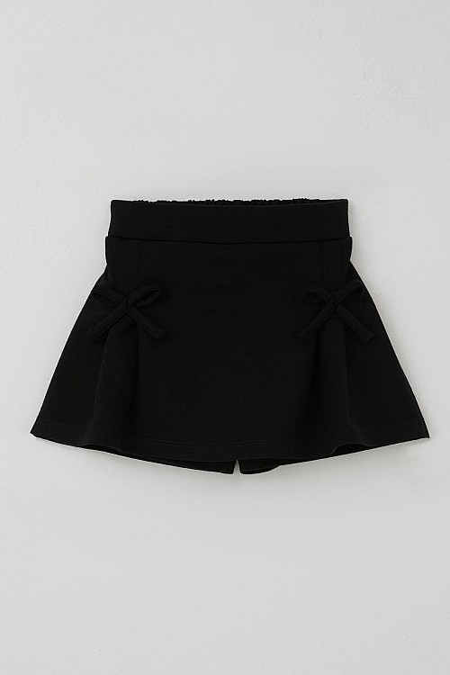Kız Çocuk Şort Etek Fiyonk Aksesuarlı Lastikli Siyah (3-7 Yaş)