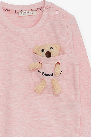 Girl&#39;s Sweatshirt Salmon Melange with Teddy Bear Accessory (Age 1.5-5)
