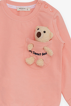 Girl&#39;s Sweatshirt Salmon with Teddy Bear Accessory (Age 1.5-5)