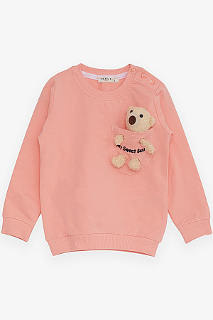 Girl&#39;s Sweatshirt Salmon with Teddy Bear Accessory (Age 1.5-5)