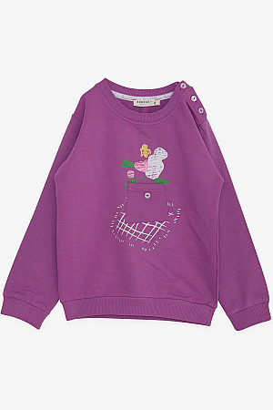 Girl&#39;s Sweatshirt with Pockets, Floral Printed, Purple (Age 1-4)