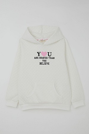 Kız Çocuk Sweatshirt Kapitone Desenli Kanguru Cepli Ekru (8-14 Yaş)