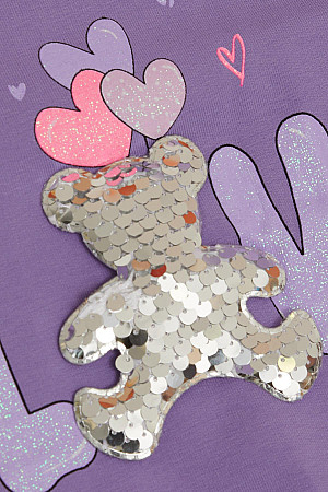 Girl&#39;s Sweatshirt, Sequined Teddy Bear Accessory, Glitter Text Based Lilac (Age 1.5-5)