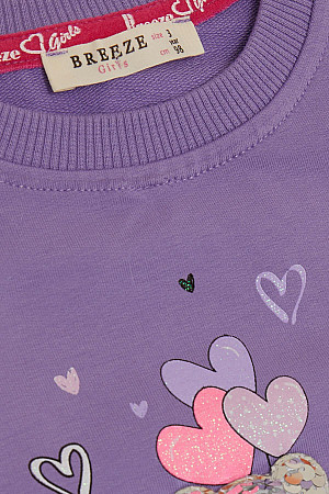 Girl&#39;s Sweatshirt, Sequined Teddy Bear Accessory, Glitter Text Based Lilac (Age 1.5-5)