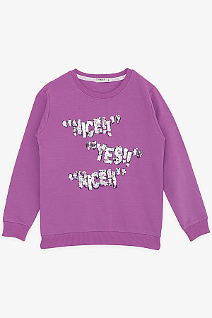 Girl&#39;s Sweatshirt Sequined Text Printed Lilac (Ages 8-14)