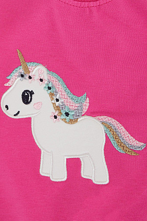 Kız Çocuk Sweatshirt Sevimli Unicorn Nakışlı Yıldızlı Fuşya (1.5-5 Yaş)