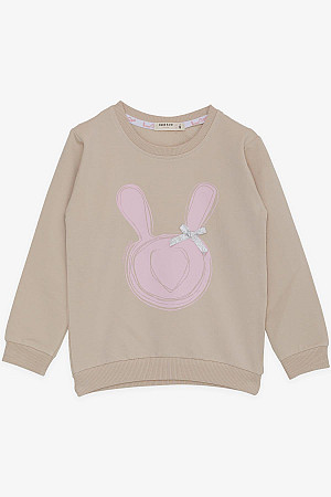Girl&#39;s Sweatshirt Rabbit Printed with Bow Beige (Age 3-8)