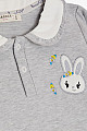 Kız Çocuk Sweatshirt Tavşan Nakışlı Düğmeli Açık Gri Melanj (2-6 Yaş)