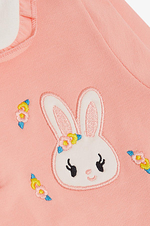 Girl&#39;s Sweatshirt Rabbit Embroidered Buttoned Salmon (Age 2-6)