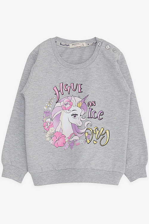Kız Çocuk Sweatshirt Unicorn Baskılı Gri Melanj (2-6 Yaş)