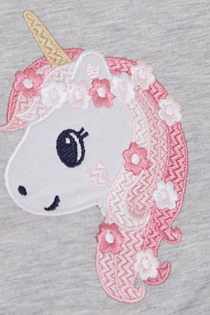 Girl&#39;s Sweatshirt Unicorn Embroidery Printed Gray Melange (Age 1.5-5)