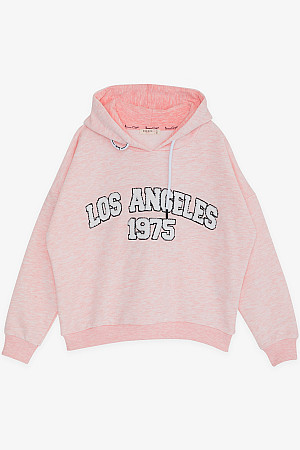 Girl&#39;s Sweatshirt, Salmon Melange with Text Embroidery (Ages 9-14)