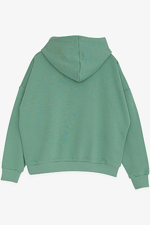 Girl&#39;s Sweatshirt Text Embroidered Mint Green (Age 9-14)