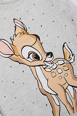 Kız Çocuk Tatylı Takım Bambi Çizgi Film Karekteri Baskılı Açık Gri Melanj (3-8 Yaş)