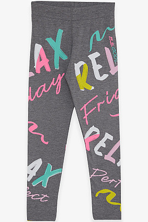 Girl&#39;s Tights Colorful Text Printed Gray Melange (Ages 8-14)