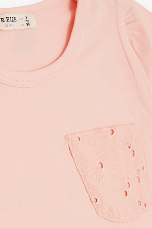 Girl&#39;s T-Shirt with Pocket Laced Salmon (Age 3-7)