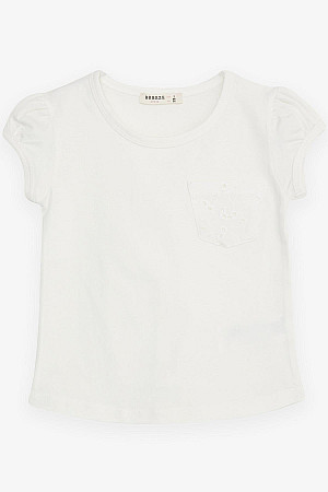 Girl&#39;s T-Shirt with Pocket Laced Ecru (Ages 3-7)