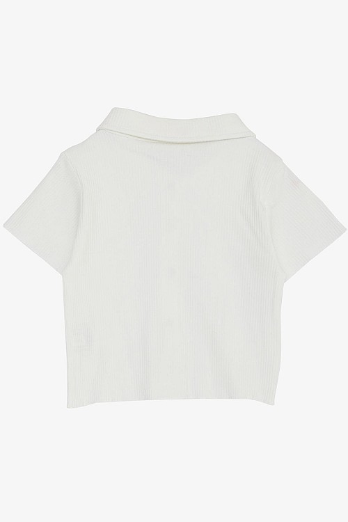 Kız Çocuk Tişört Crop Çıtçıtlı Fitilli Ekru (9-14 Yaş)