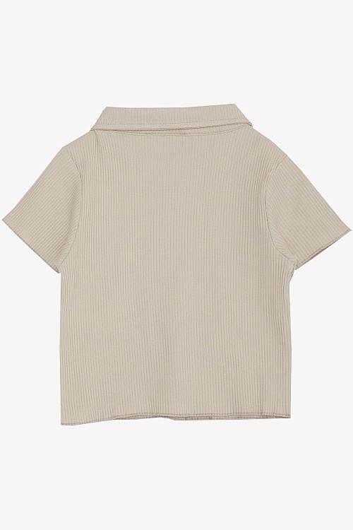 Kız Çocuk Tişört Crop Çıtçıtlı Fitilli Bej (9-14 Yaş)