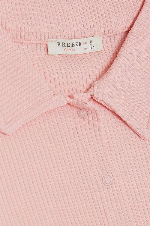 Kız Çocuk Tişört Crop Çıtçıtlı Fitilli Somon (9-14 Yaş)