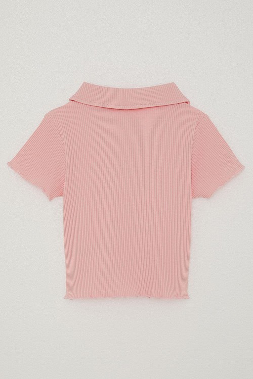 Kız Çocuk Tişört Crop Çıtçıtlı Fitilli Pembe (9-14 Yaş)