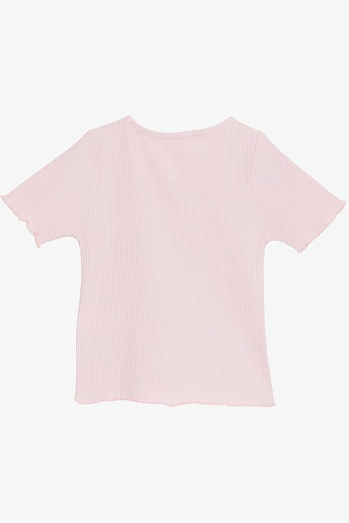 Kız Çocuk Tişört Crop Düğme Aksesuarlı Pembe (8-14 Yaş)