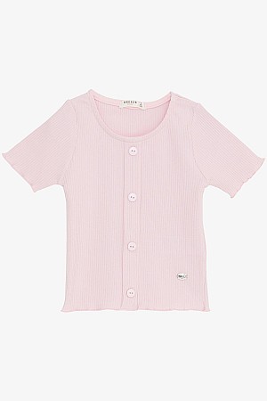 Kız Çocuk Tişört Crop Düğme Aksesuarlı Pembe (8-14 Yaş)