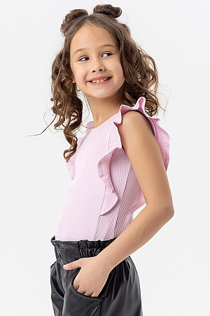 Girl&#39;s T-Shirt, Frilly Buttoned Pink (Ages 7-12)